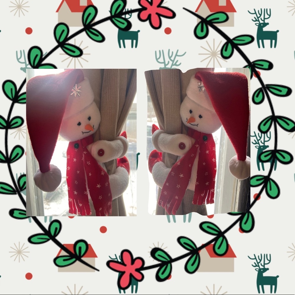 Snowman plush set 2, curtains holder Christmas home Decoration, hand made in USA